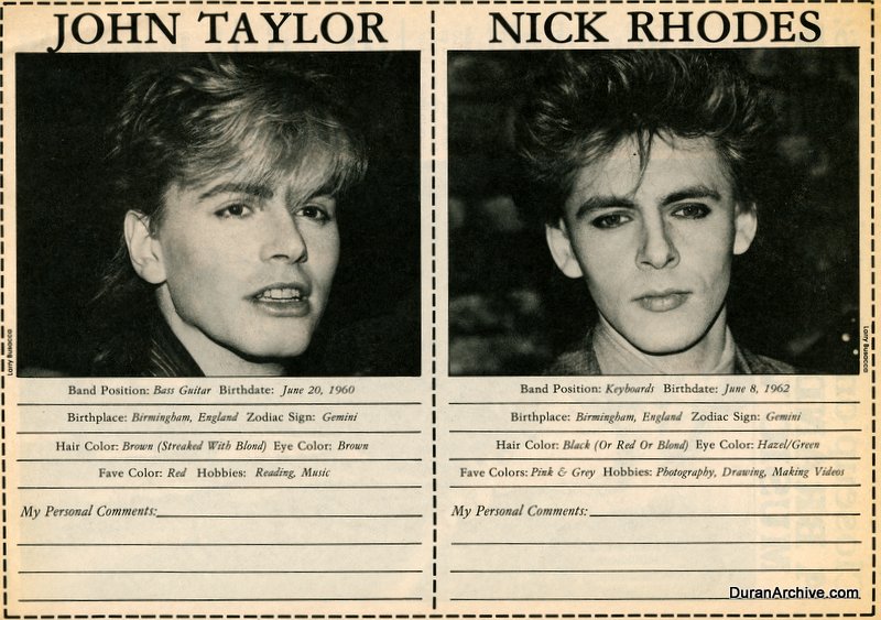 Duran Duran clip-out diary